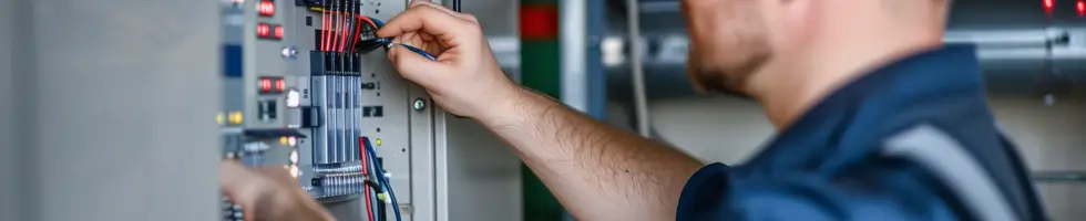 Man working on electrical panel AC Desert Electric Inc